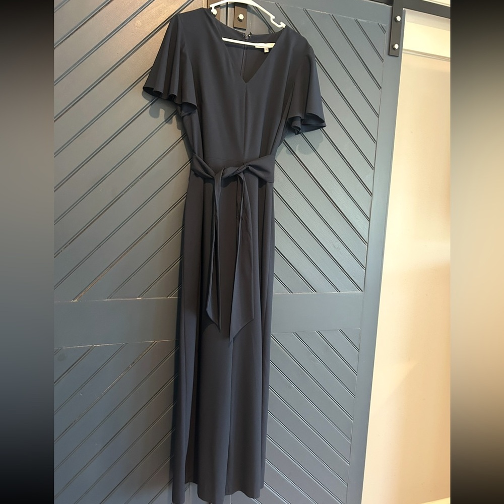 Preston & York Navy Blue V-Neck Flutter Sleeve Toe Belt Jumpsuit